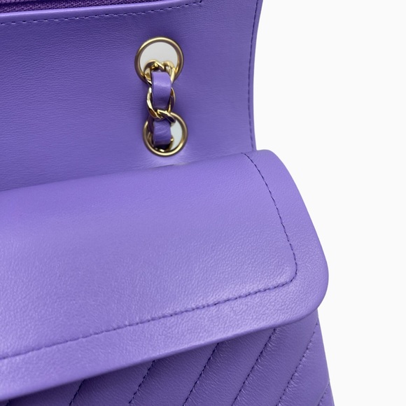 CHANEL Lambskin Chevron Quilted Small Double Flap Purple GHW - Picture 6 of 16